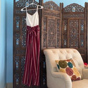 Blue Rain Maroon Striped Romper